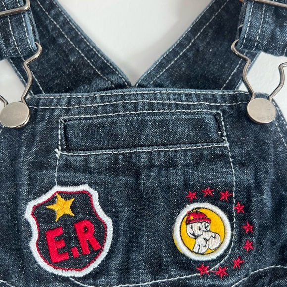 Vintage Denim Overalls Dark Wash Embroidered Fire Truck Theme 3M Baby Boy - Picture 4 of 5